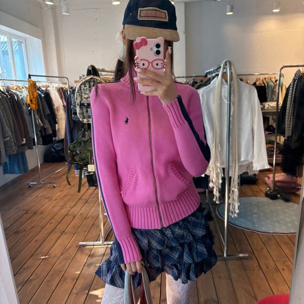 폴로 핑크 트랙 니트집업