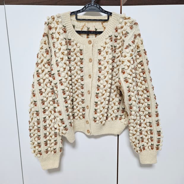 빈티지 꽃자수 폼폼이 울 니트 가디건 모리걸 희귀