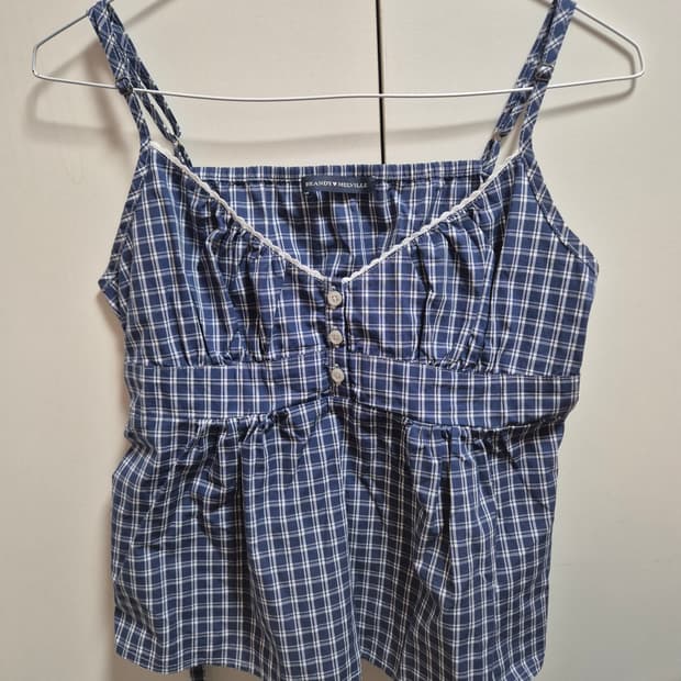 브랜디멜빌 체크 끈 나시 블라우스