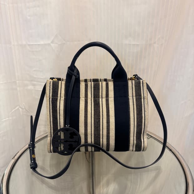 정품 토리버치 스트라이프 캔버스 토트백 