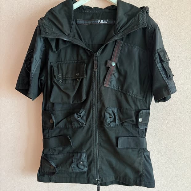 Pdw 피조물빈티지 반팔 후드 유틸리티 자켓