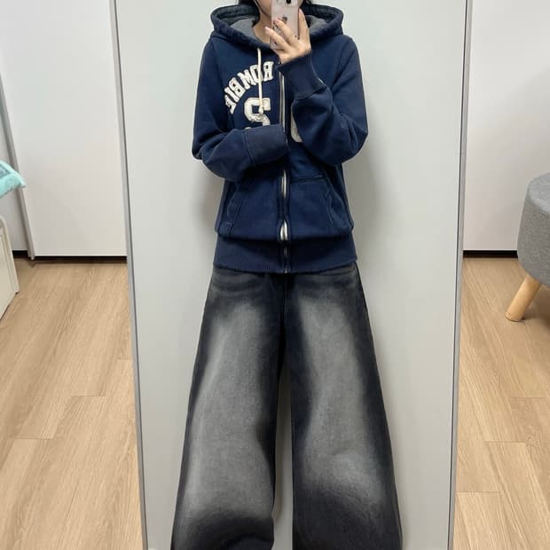 아베크롬비 자수로고 네이비 후드집업