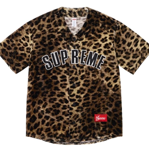 [L] 슈프림 벨벳 베이스볼 저지 레오파드 새상품