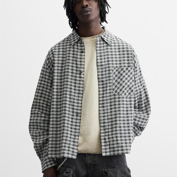 자라/ 피어싱 체크 셔츠/ XL