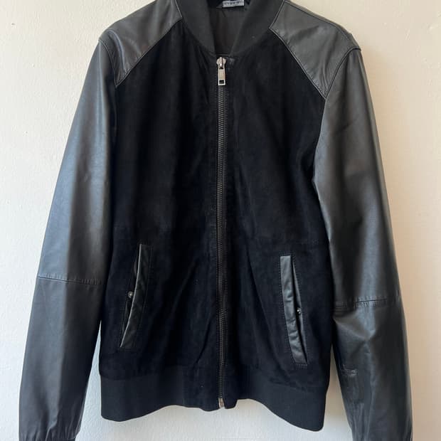 자라 남성 블랙 염소가죽 스웨이드믹스 바시티점퍼 