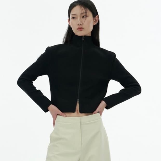 아모멘토 모크넥 집업 가디건 블랙