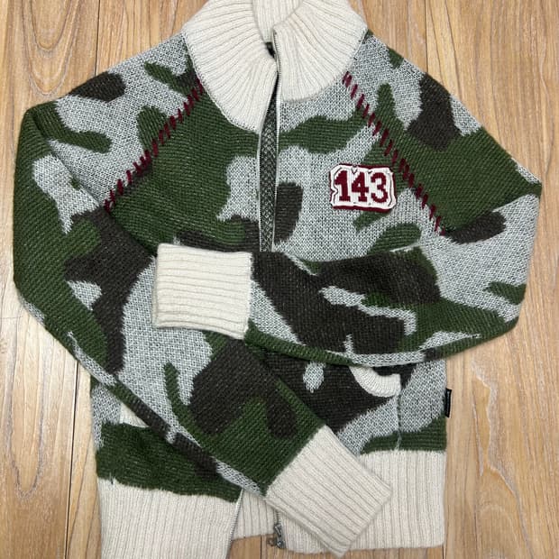 카모플라쥬 모헤어 니트 집업