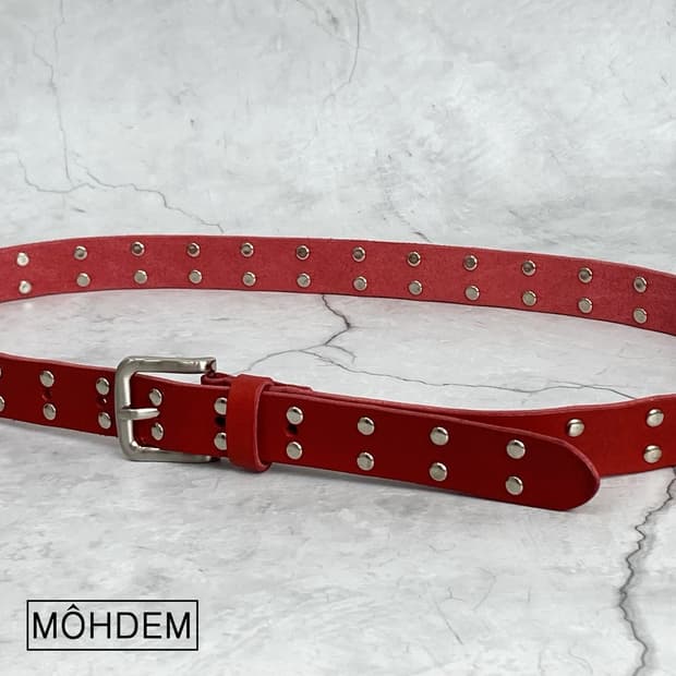 [Unisex] 두줄 스터드 이태리 가죽 벨트