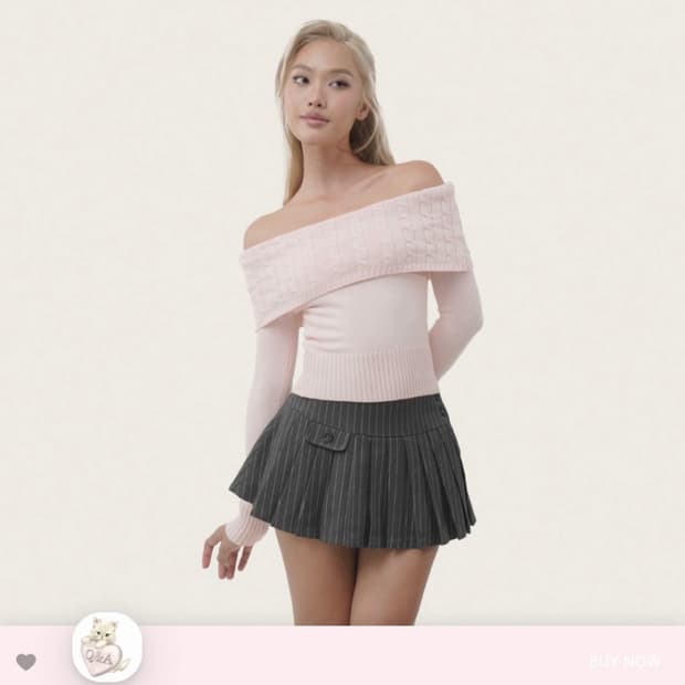 Cupcake off-shoulder cable knit, Pink