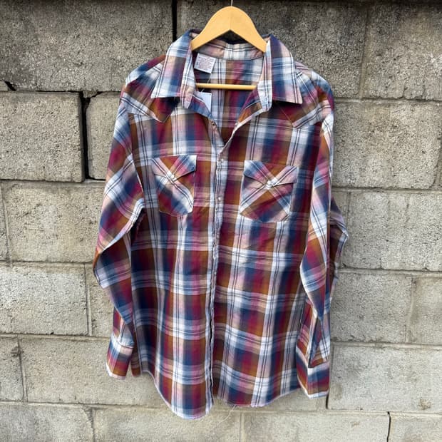 80s 웨스턴프론티어 빈티지 체크 웨스턴 셔츠 빅사이즈 