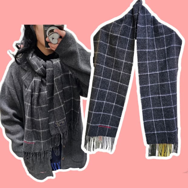 Charles Jourdan 메리노울 그레이체크 머플러