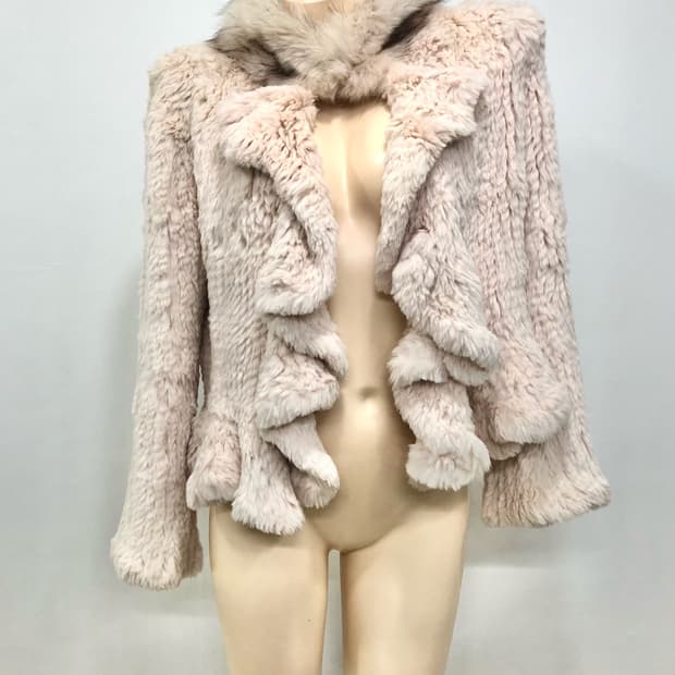 soft pink rabbit fur jacket with trim