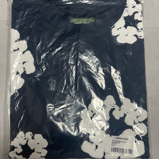 [XL] 데님 티어스 롱슬리브 코튼 리쓰 티셔츠 네이비