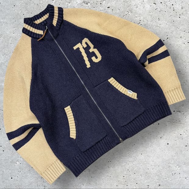 [L] 디스커스 니트 집업 가디건 73 네이비 베이지 B880