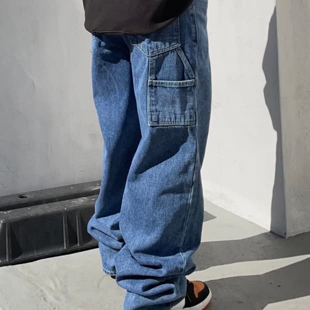 비에스래빗 카펜터 루즈핏 데님 팬츠 딥블루