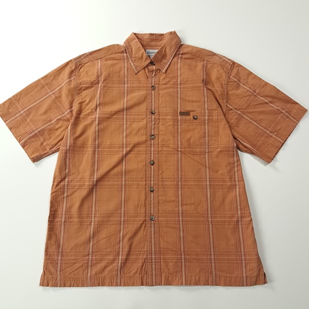 CK189 L 칼하트 00s 브라운 스트라이프체크 반팔 셔츠 남방