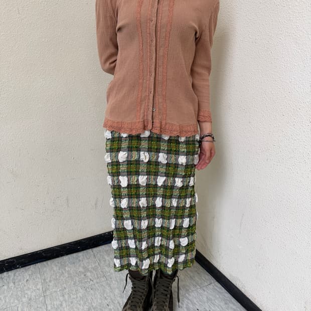 3D Textured Check Maxi Skirt