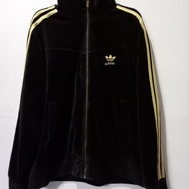 아디다스 희귀 벨벳 블랙 검골 트랙탑 저지 져지집업 100/L