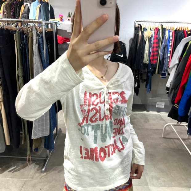 일본 빈티지 모리걸 레터링 프린팅 롱슬리브