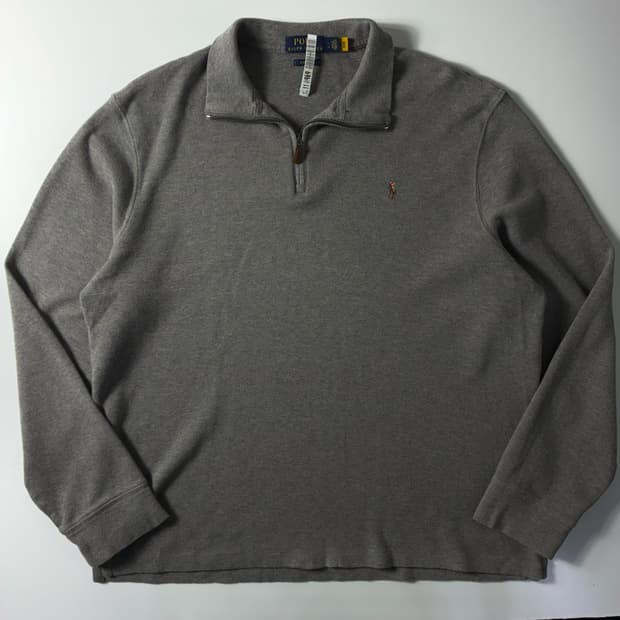 Polo  폴로 랄프로렌 신형 자수 코튼 그레이 반집업 니트 
