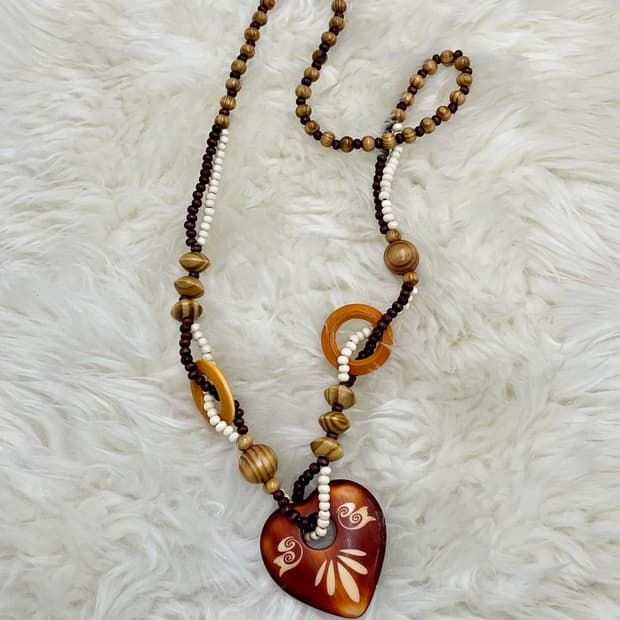 히피 에스닉 우드 롱 네크리스