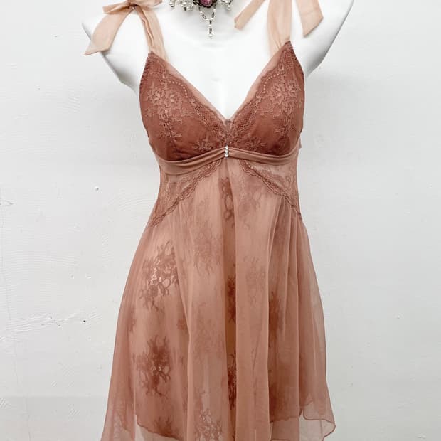 에블린 시어 레이스 리본 슬립