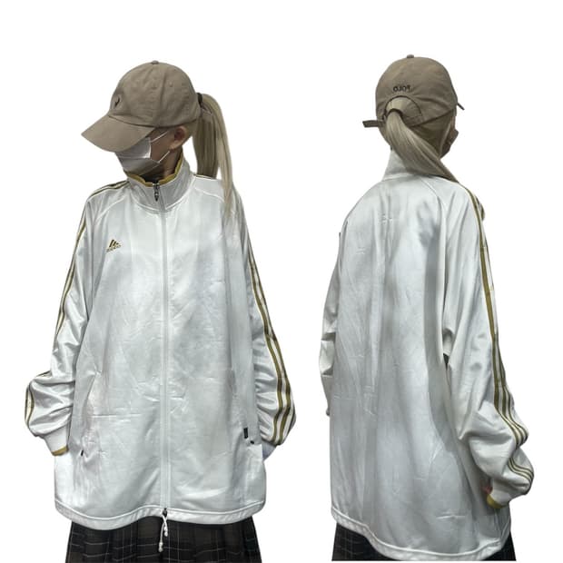 아디다스 화이트 골드 삼선 오버핏 트랙탑 져지 L