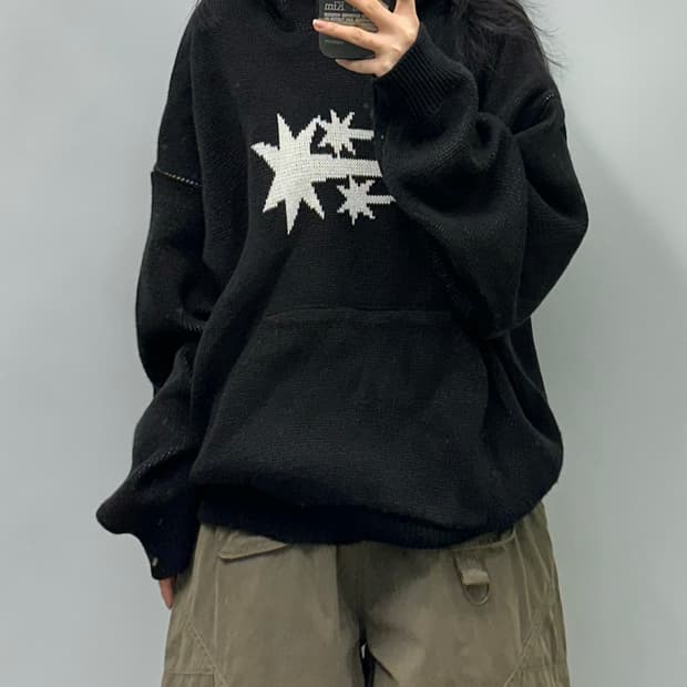 나이스고스트클럽 블랙 니트 후드티