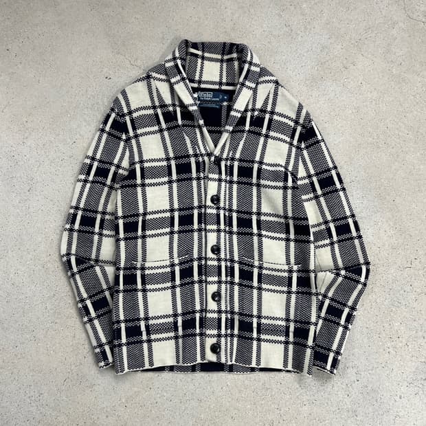 폴로 랄프로렌 램스울 숄카라 체크 가디건