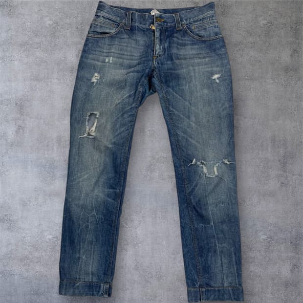 돌체앤가바나 중청 빈티지 메탈패치 디스트로이드 데님팬츠 48