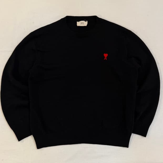 21ss 아미 스몰하트 로고 메리노 울 니트 블랙