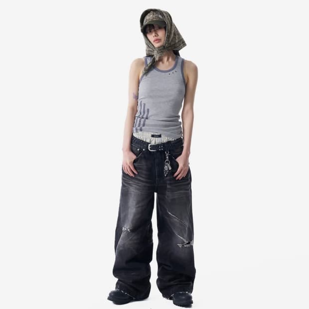 아캄 VTG Embo washed 데님 팬츠