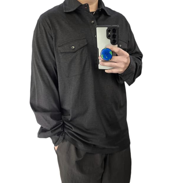 M 100 타미힐피거 포켓 긴팔 카라티 차콜그레이