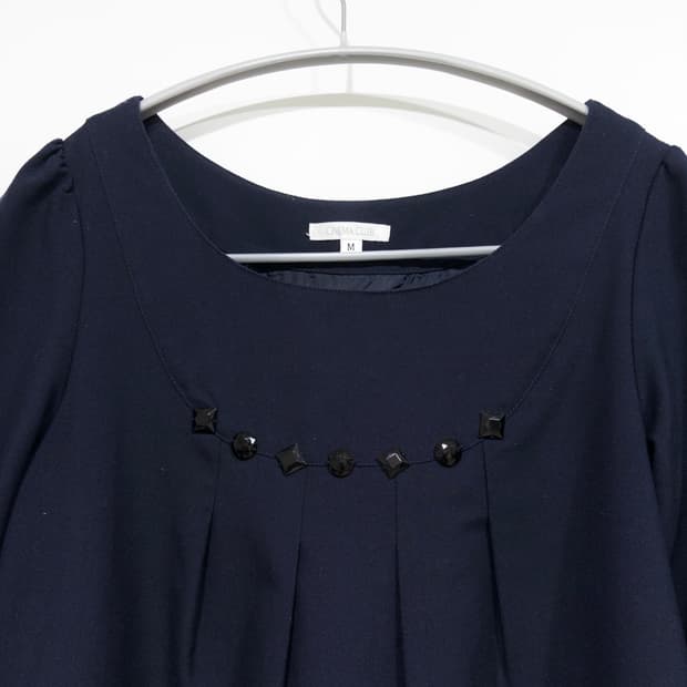 시네마클럽 빈티지 파츠 퍼프 미디원피스 / 네이비