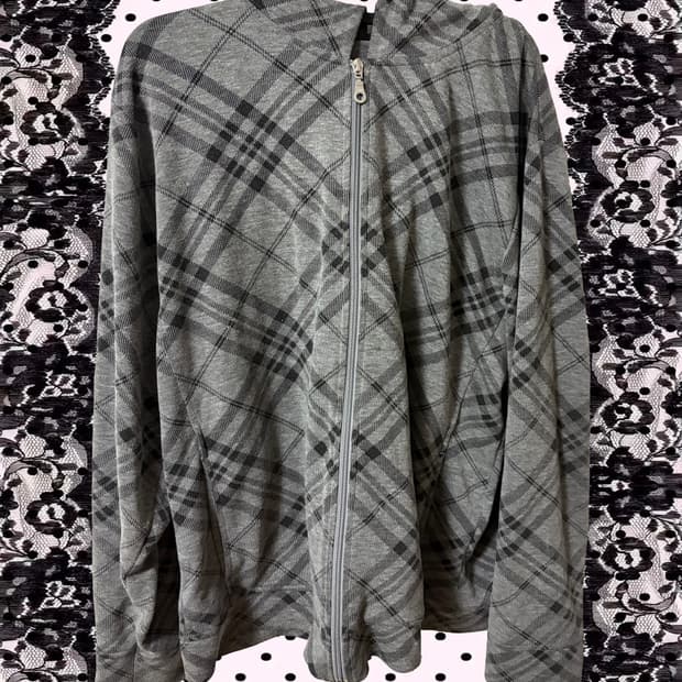 일본 빈티지 후드집업 체크 지뢰계 양산형