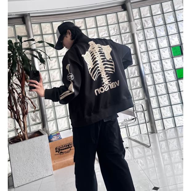 [새상품 L] 밴슨 레더 본 스켈레톤 트랙 자켓 집업