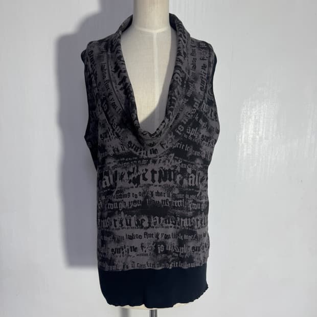 알곤퀸즈 레터링 슬리브리스 탑 y2k vkei 하라주쿠 펑크