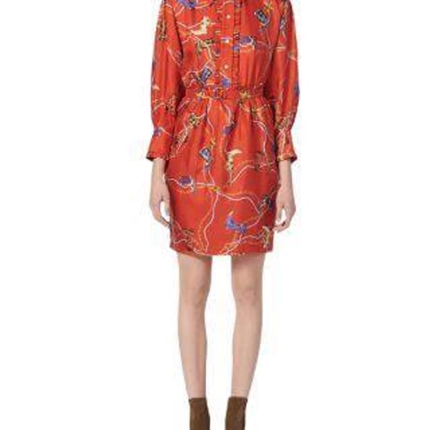 산드로(Sandro) 체인 패턴 프릴 벨티드 원피스 36사이즈