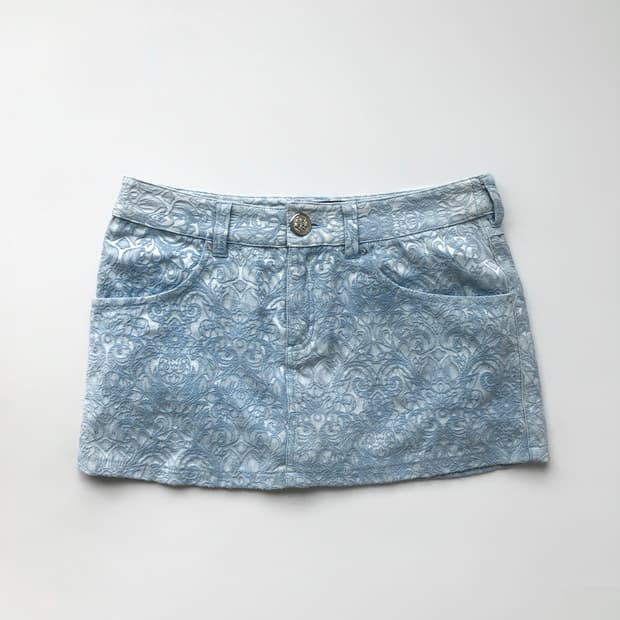 세실맥비 라이트 블루 자수 미니스커트