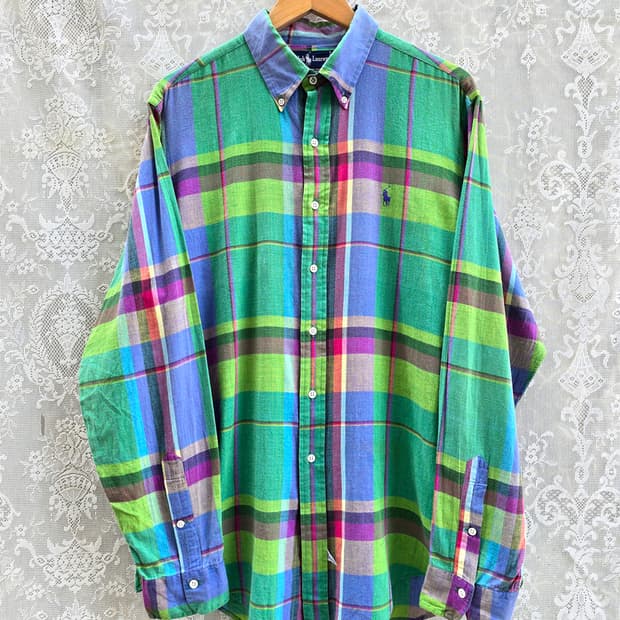 90s 랄프로렌 마드라드 헨드우븐 체크 셔츠
