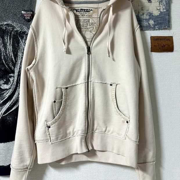 폴로 진스 빈티지 아이보리 워싱 후드집업 컷오프 디테일 (희귀 모델)