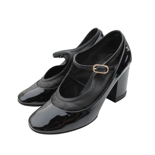샤넬 블랙 페이던트 메리제인 슈즈 35 1/2C