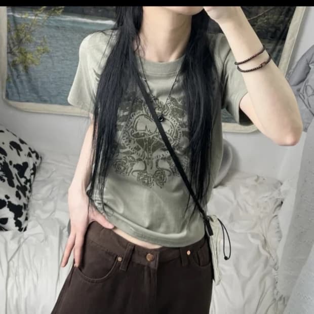 오피엠 빈티지 슬림티 올리브
