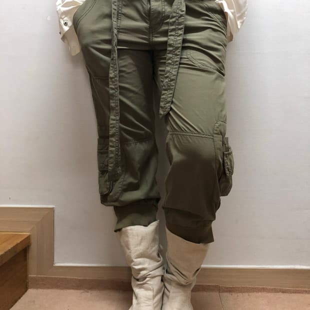 빈티지 카키 카고 카프리 팬츠