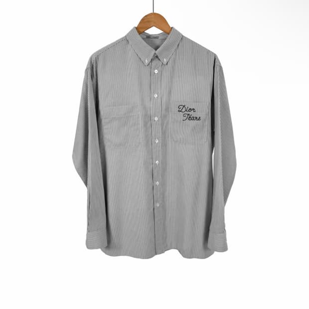 [39] 디올 x 데님 티어스 남성 코튼 스트라이프 옥스포드 셔츠 그레이