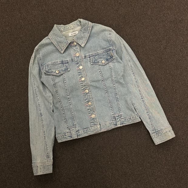 38)Japanese vintage 여성 핑크 스티치 디테일 연청 데님 