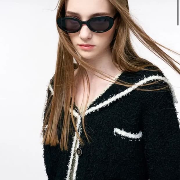 에트몽 숄 세일러 카라 니트 가디건 블락