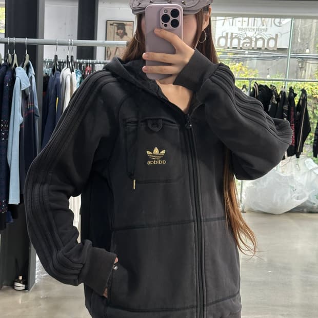 아디다스 Y2k 워시드 블랙골드 트랙 후드집업