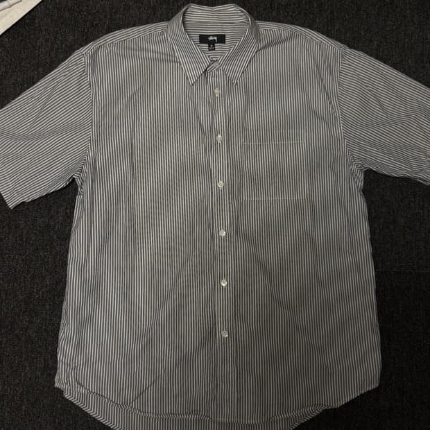 [M] 스투시 박시 숏슬리브 8볼 스트라이프 셔츠 네이비