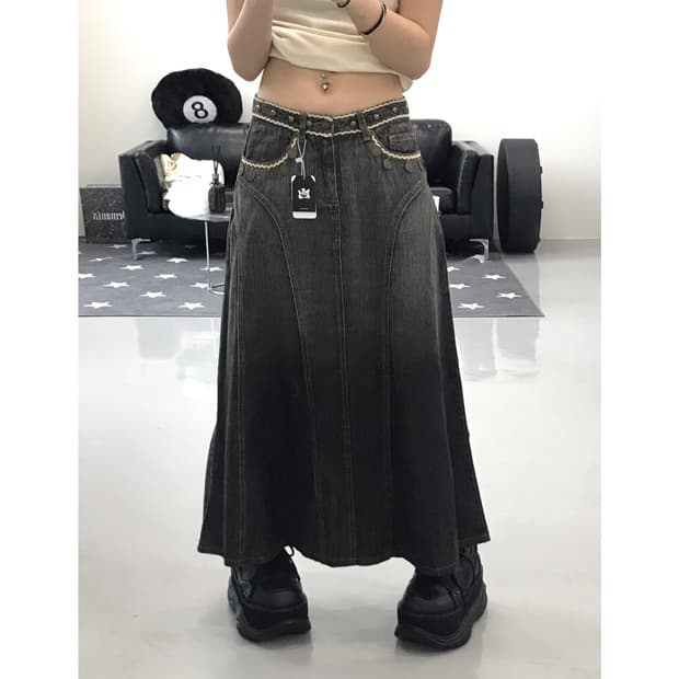 Jpn Charcoal Detail Long Skirts